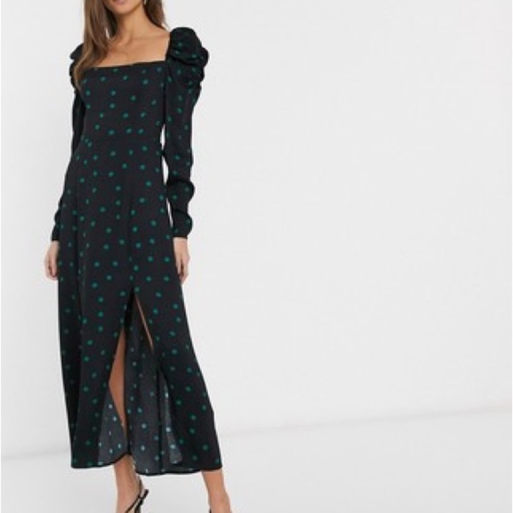 NWT & Other Stories polka dot puff sleeve midi dress in black Size 4
